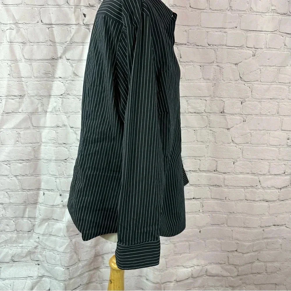 chico's black white pin stripe tunic sz 3 (XL 16) pink contrast collar